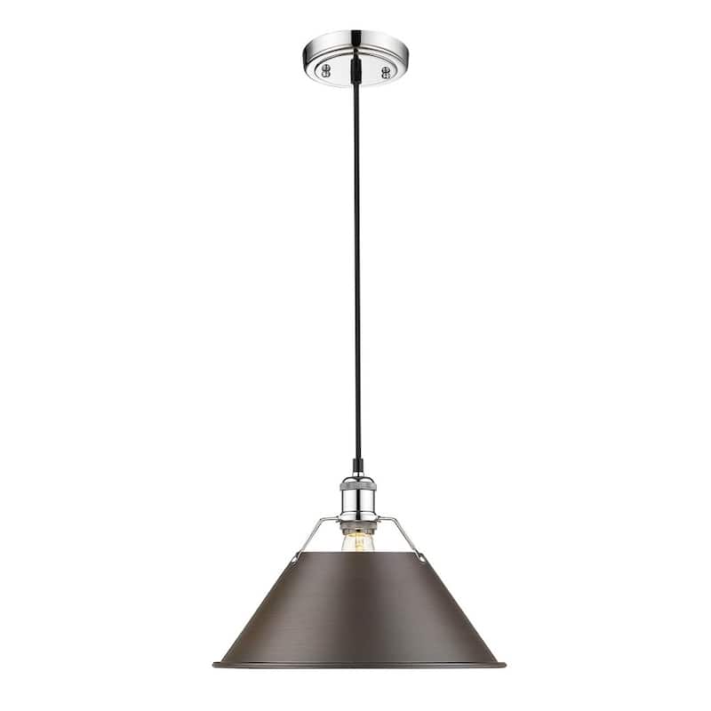 Orwell CH 1 Light Pendant - 14" in Chrome with Rubbed Bronze Shade