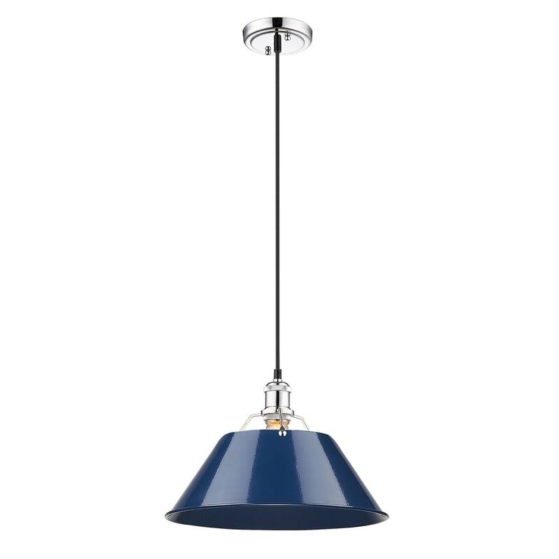 Orwell CH 1 Light Pendant - 14" in Chrome with Navy Blue Shade