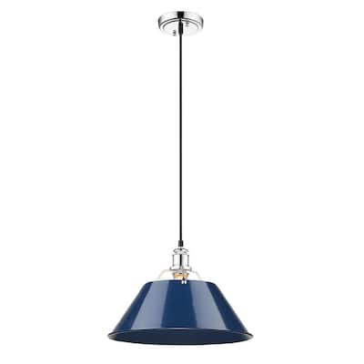 Orwell CH 1 Light Pendant - 14" in Chrome with Navy Blue Shade