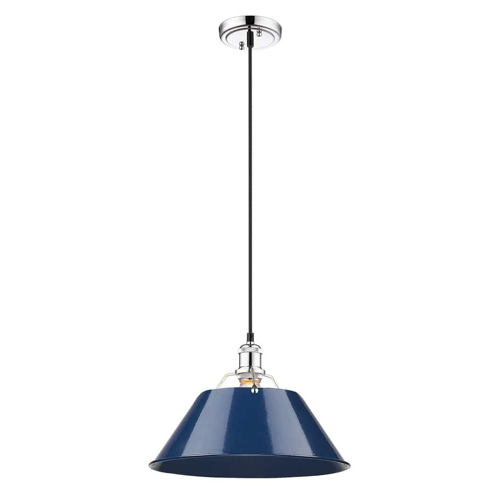 Orwell CH 1 Light Pendant - 14" in Chrome with Navy Blue Shade