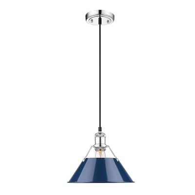 Orwell CH 1 Light Pendant - 10" in Chrome with Navy Blue Shade