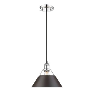 Orwell CH 1 Light Pendant - 10" in Chrome with Rubbed Bronze Shade
