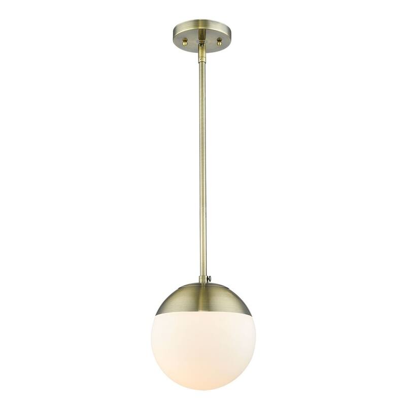 Dixon Mini Pendant in Aged Brass with Opal Glass and Aged Brass Cap