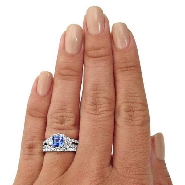 Shop 6mm Blue Cushion Cut Sapphire 3 Stone Diamond Engagement