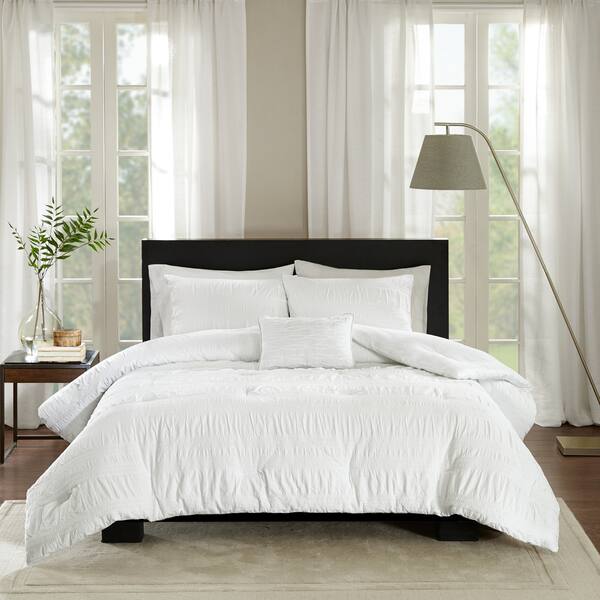Shop Madison Park Kate White Cotton Seersucker Comforter Set In