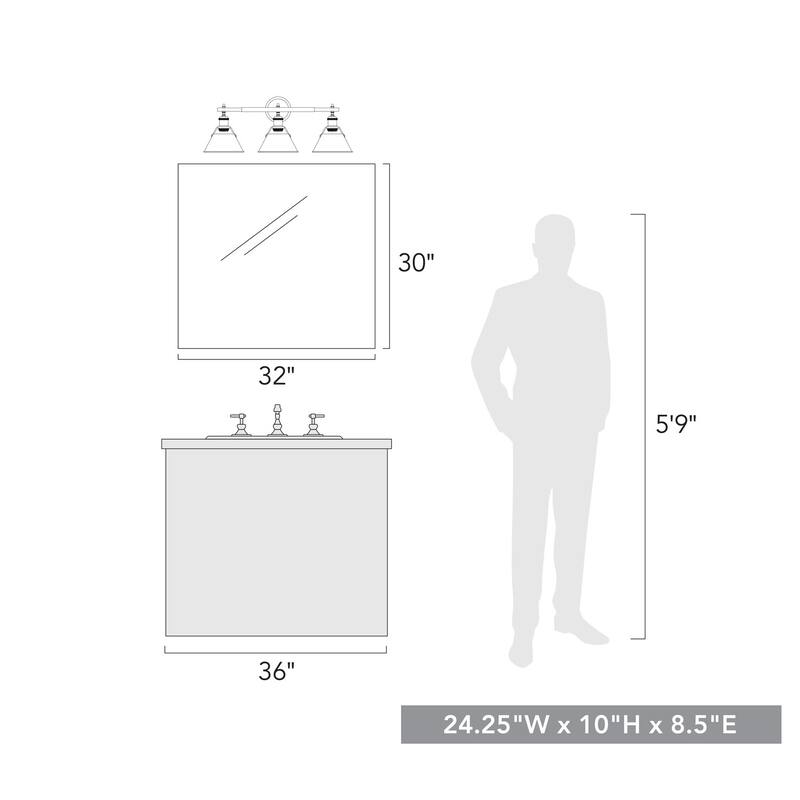 Orwell CH 3 Light Bath Vanity in Chrome with Black Shade