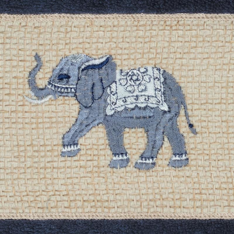 Authentic Hotel and Spa Turkish Cotton Elephants Embroidered Midnight Blue 4-piece Hand Towel Set