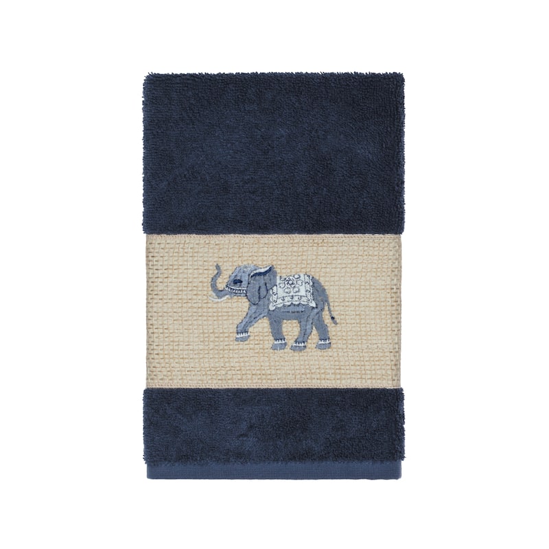 Authentic Hotel and Spa Turkish Cotton Elephants Embroidered Midnight Blue 4-piece Towel Set