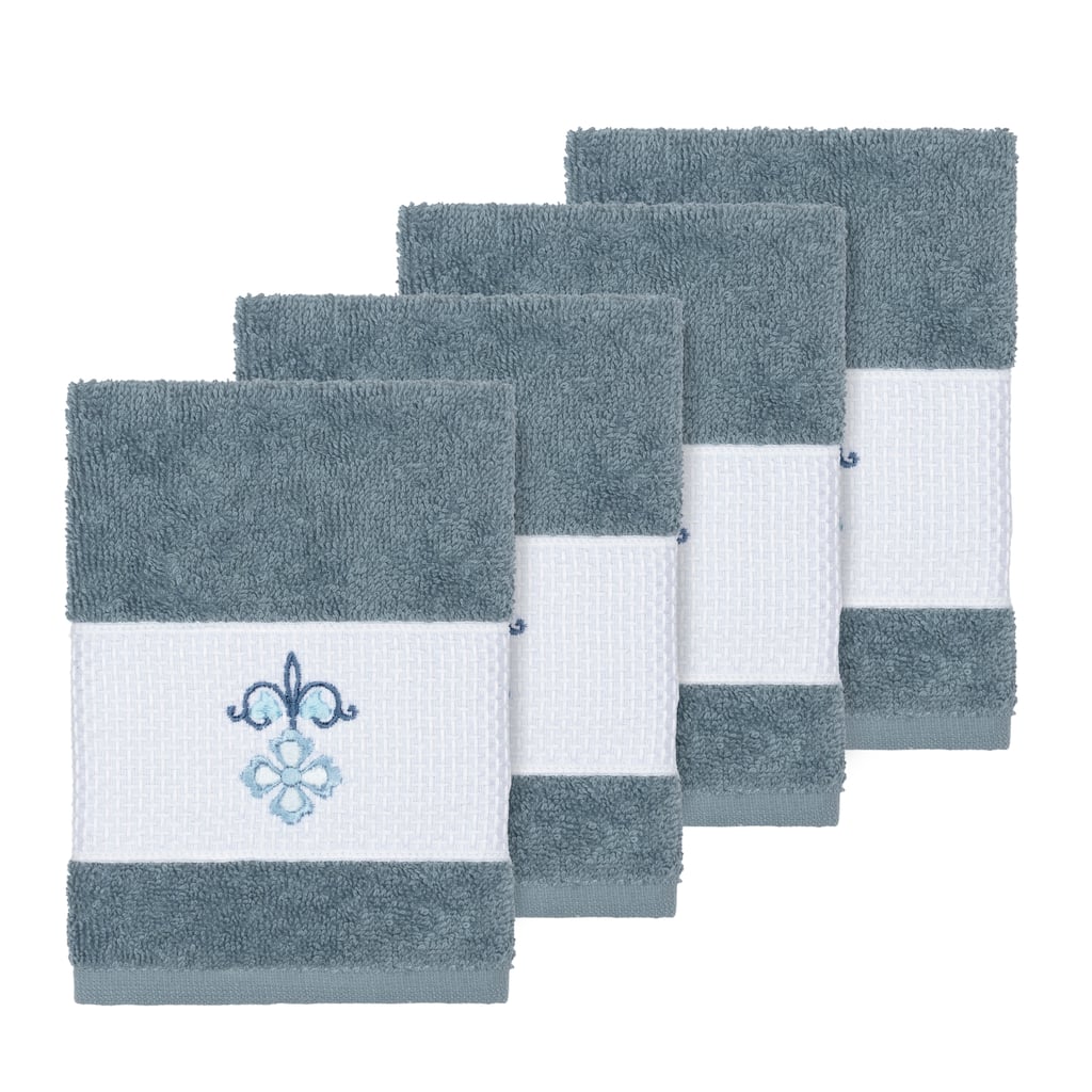 Authentic Hotel and Spa Turkish Cotton Elephants Embroidered Teal Blue 4-piece Washcloth Set