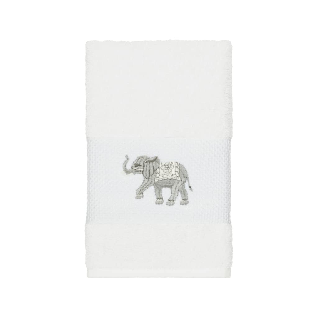 Authentic Hotel and Spa Turkish Cotton Elephants Embroidered White Hand Towel