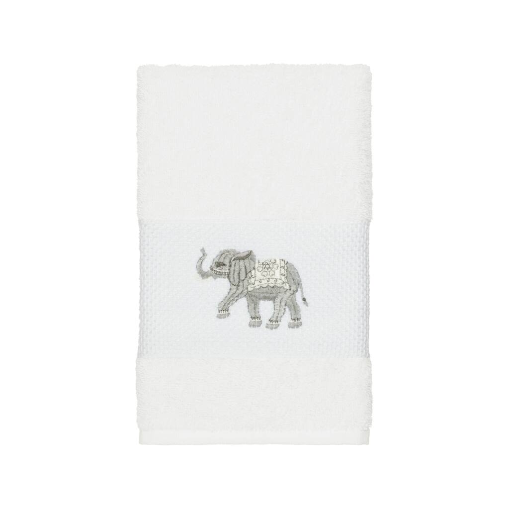 Authentic Hotel and Spa Turkish Cotton Elephants Embroidered White Hand Towel