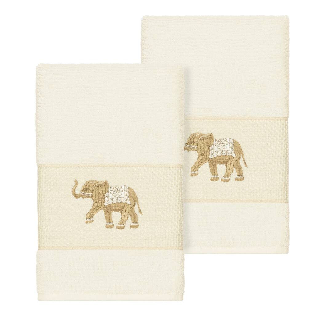 Authentic Hotel and Spa Turkish Cotton Elephants Embroidered Cream 2-piece Towel Hand Set