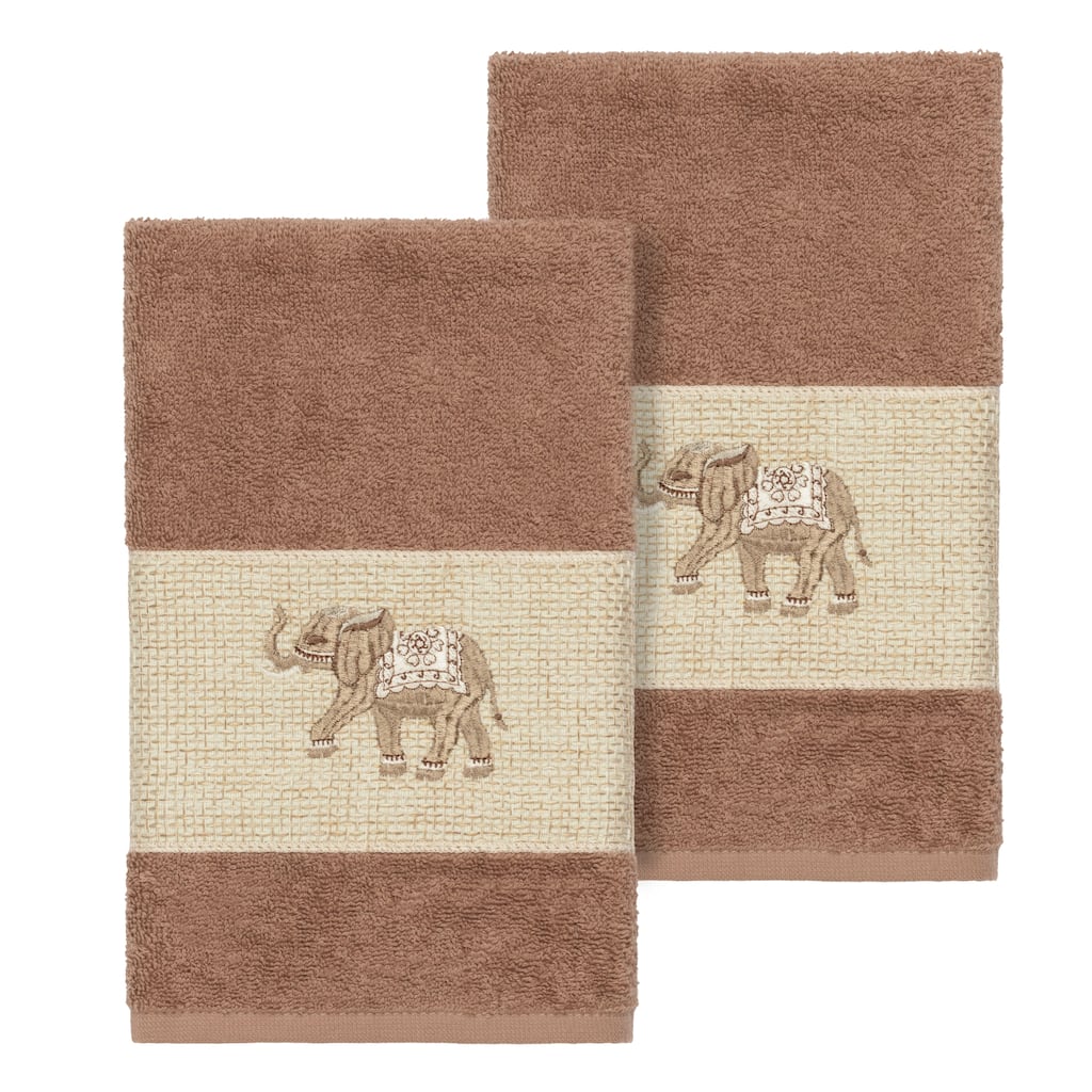 Authentic Hotel and Spa Turkish Cotton Elephants Embroidered Latte Brown 2-piece Towel Hand Set