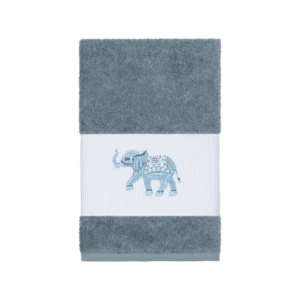 Authentic Hotel and Spa Turkish Cotton Elephants Embroidered Teal Blue Hand Towel