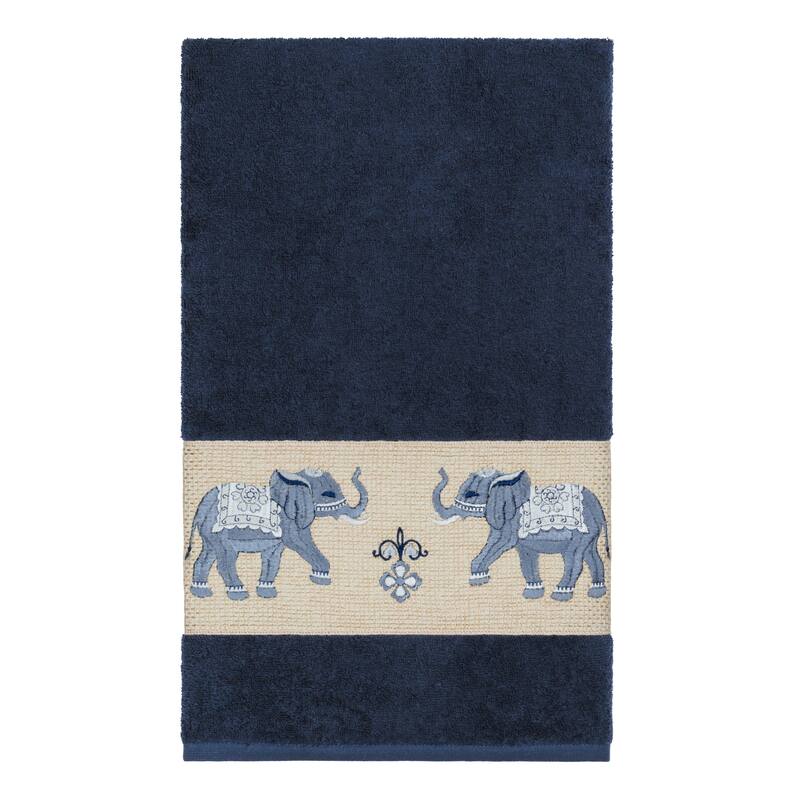 Authentic Hotel and Spa Turkish Cotton Elephants Embroidered Midnight Blue 3-piece Towel Set