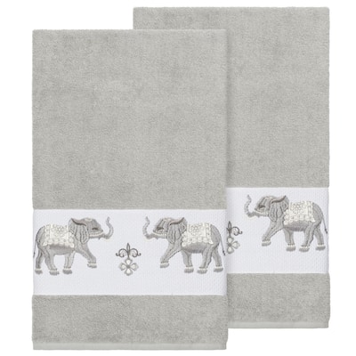 Authentic Hotel and Spa Turkish Cotton Elephants Embroidered Light Grey 2-piece Bath Towel Set
