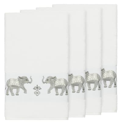 Authentic Hotel and Spa Turkish Cotton Elephants Embroidered White 4-piece Bath Towel Set