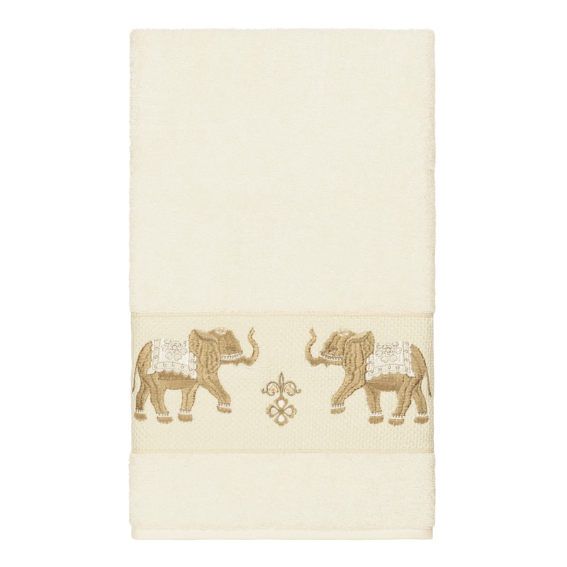 Authentic Hotel and Spa Turkish Cotton Elephants Embroidered Cream 4-piece Towel Set