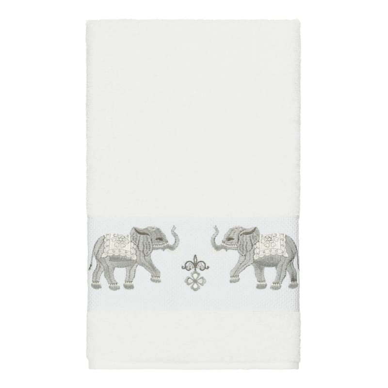 Authentic Hotel and Spa Turkish Cotton Elephants Embroidered White 3-piece Towel Set