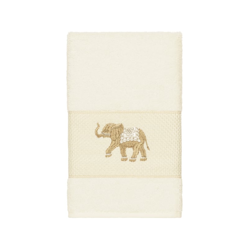 Authentic Hotel and Spa Turkish Cotton Elephants Embroidered Cream Hand Towel