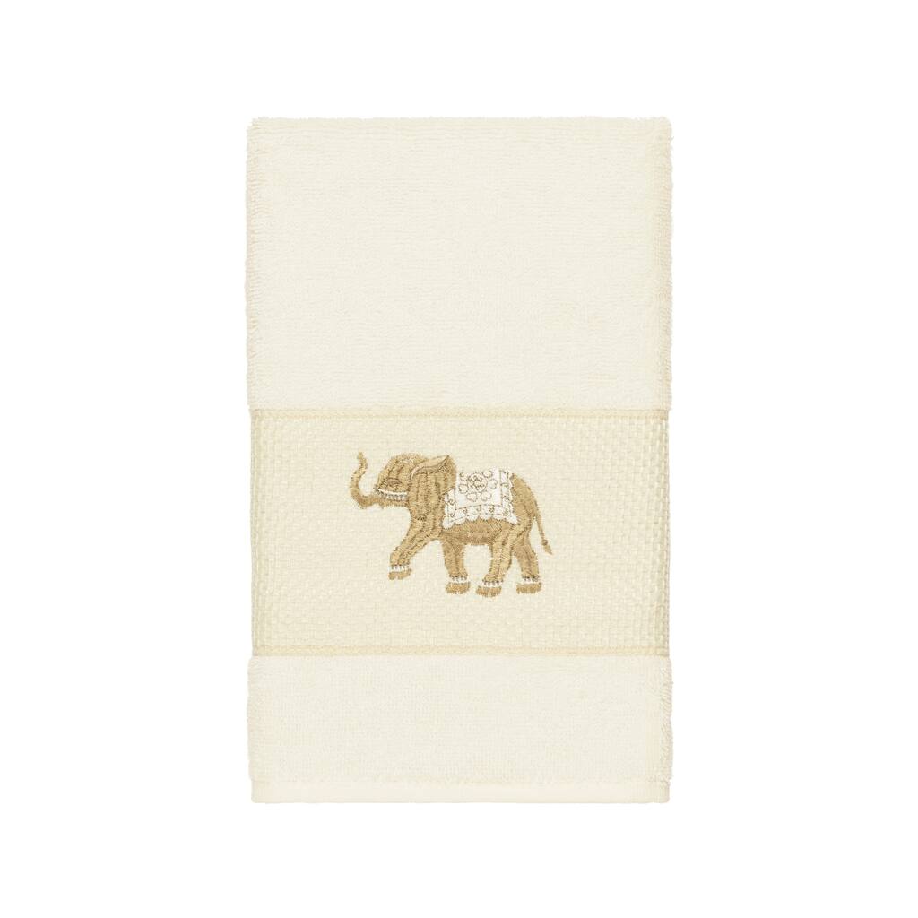 Authentic Hotel and Spa Turkish Cotton Elephants Embroidered Cream Hand Towel