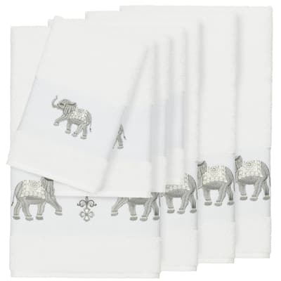 Authentic Hotel and Spa Turkish Cotton Elephants Embroidered White 8-piece Towel Set