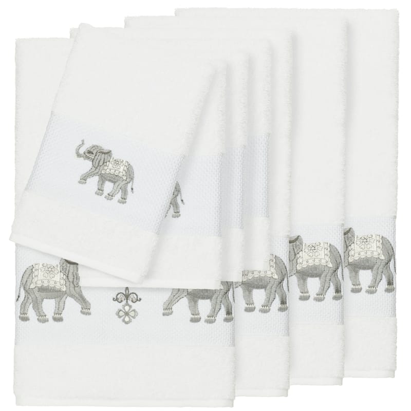 Authentic Hotel and Spa Turkish Cotton Elephants Embroidered White 8-piece Towel Set - White