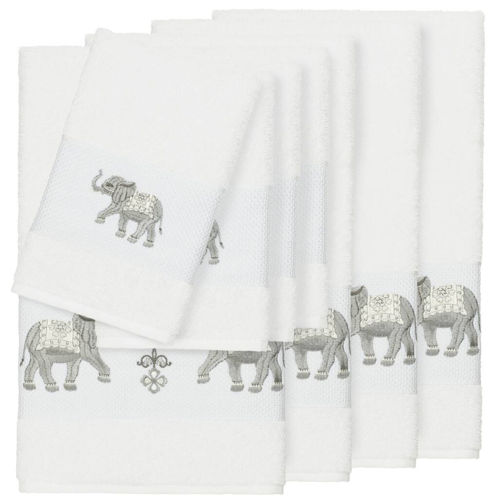 Authentic Hotel and Spa Turkish Cotton Elephants Embroidered White 8-piece Towel Set