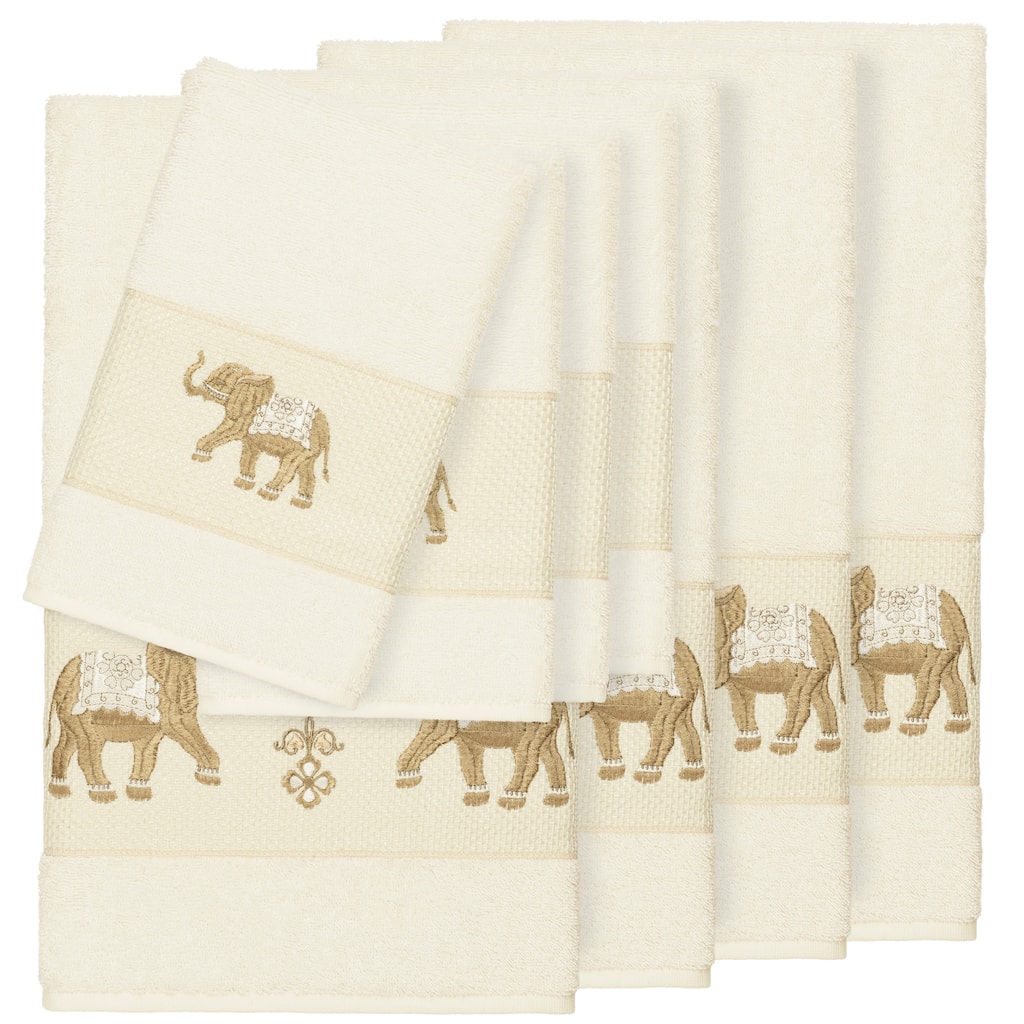Authentic Hotel and Spa Turkish Cotton Elephants Embroidered Cream 8-piece Towel Set