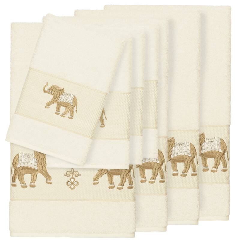 Authentic Hotel and Spa Turkish Cotton Elephants Embroidered Cream 8-piece Towel Set