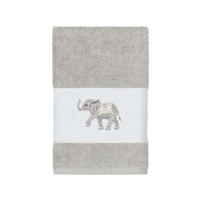 Authentic Hotel and Spa Turkish Cotton Elephants Embroidered Light Grey Hand Towel