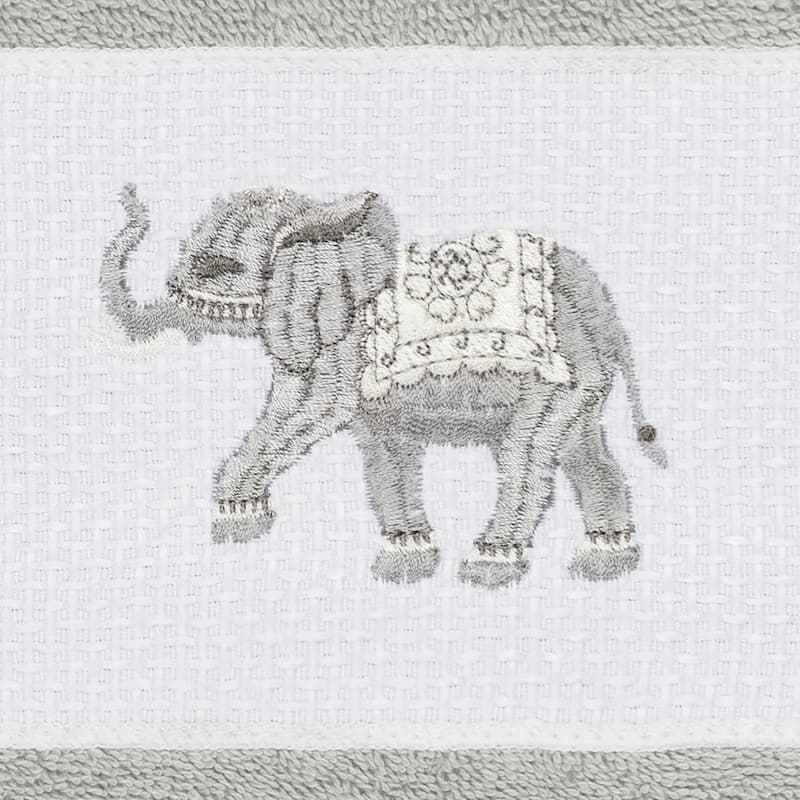 Authentic Hotel and Spa Turkish Cotton Elephants Embroidered Light Grey Hand Towel