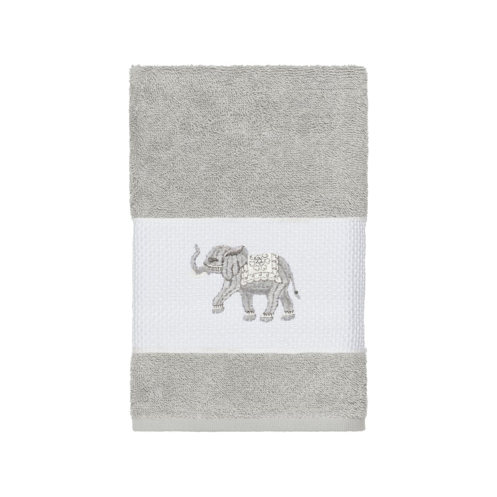 Authentic Hotel and Spa Turkish Cotton Elephants Embroidered Light Grey Hand Towel