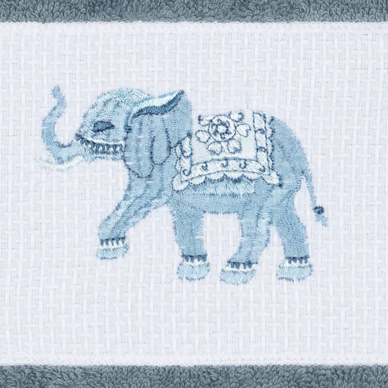 Authentic Hotel and Spa Turkish Cotton Elephants Embroidered Teal Blue 8-piece Towel Set