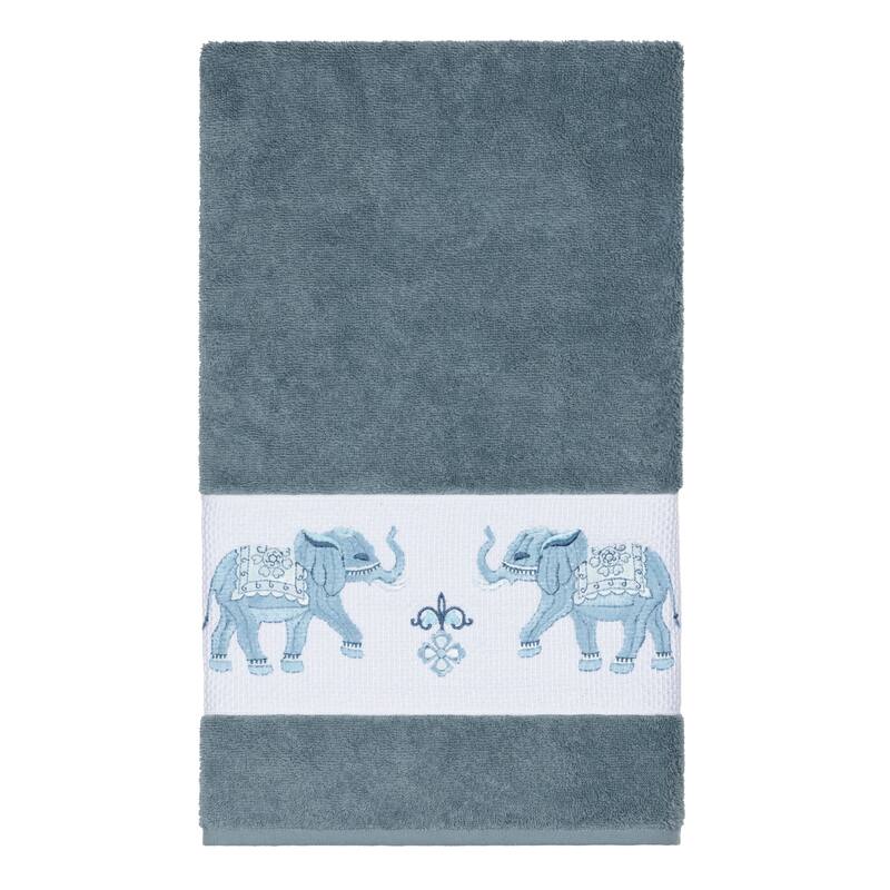 Authentic Hotel and Spa Turkish Cotton Elephants Embroidered Teal Blue 8-piece Towel Set
