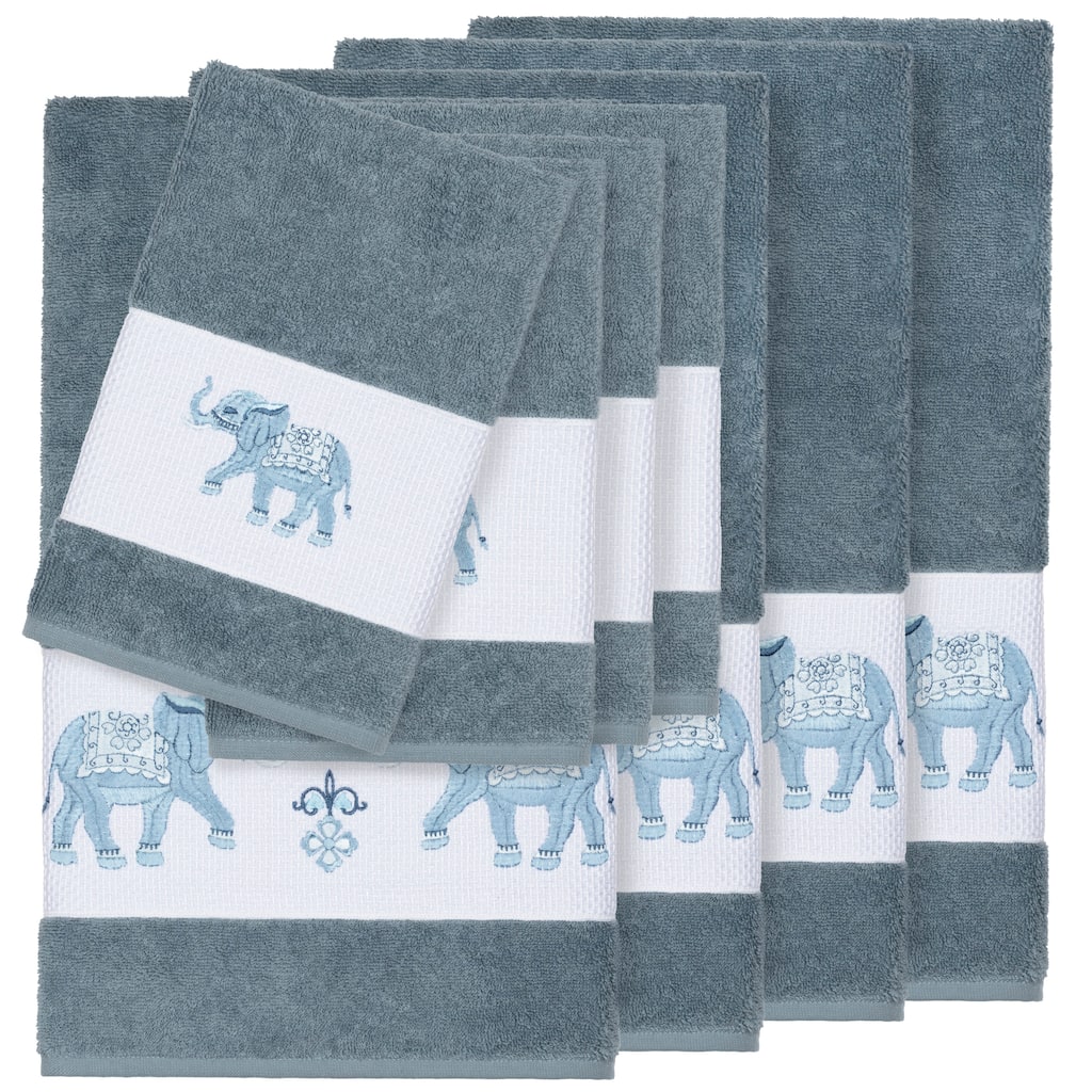 Authentic Hotel and Spa Turkish Cotton Elephants Embroidered Teal Blue 8-piece Towel Set