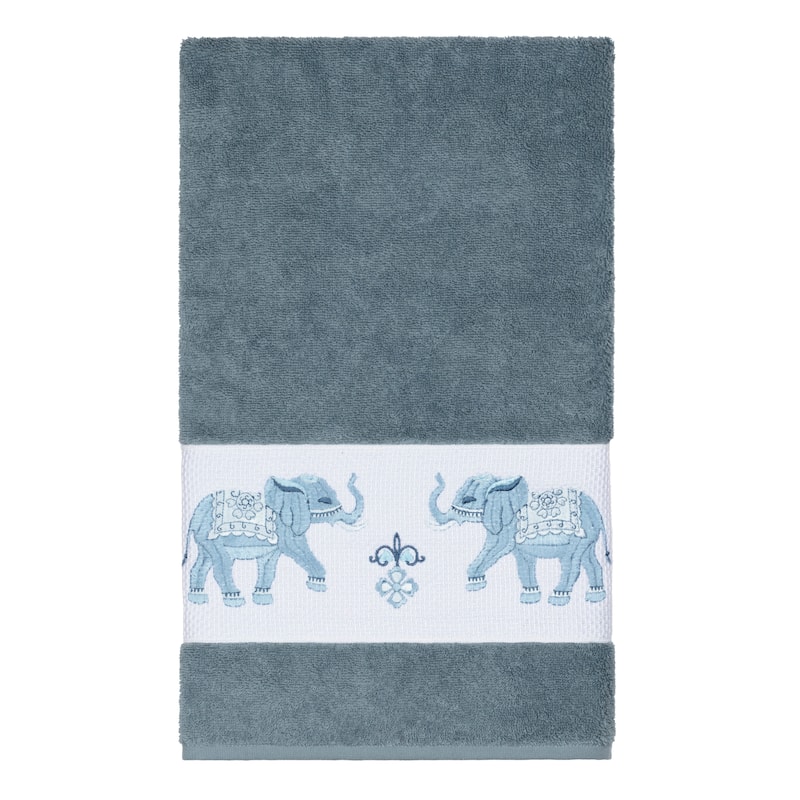Authentic Hotel and Spa Turkish Cotton Elephants Embroidered Teal Blue 4-piece Towel Set