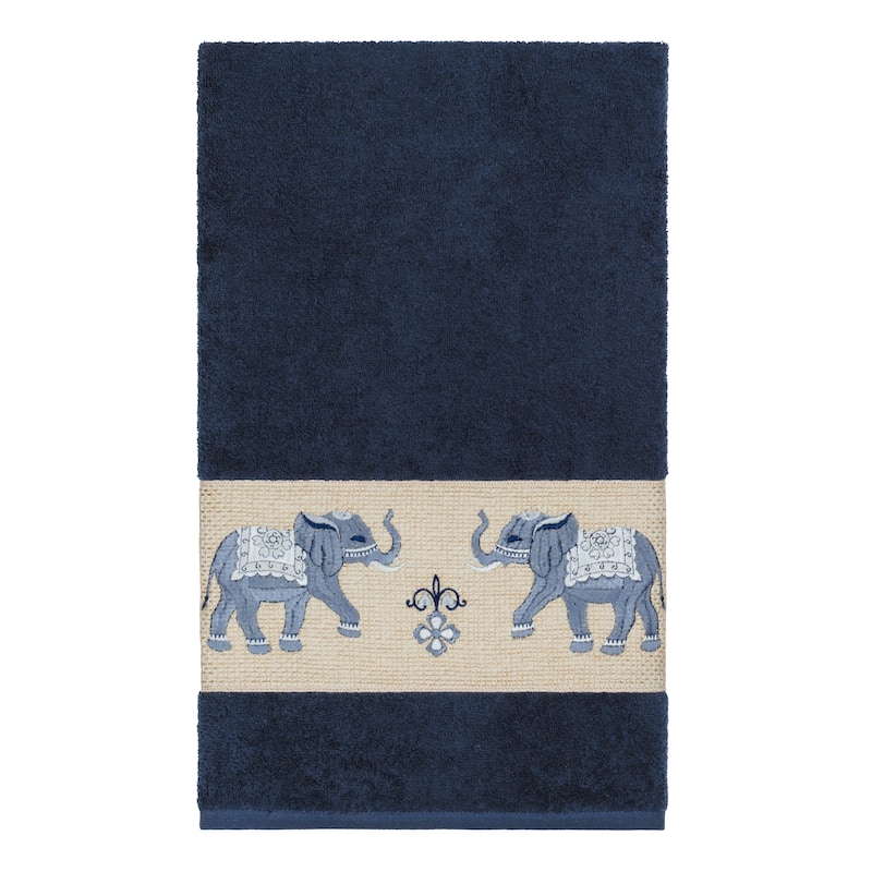 Authentic Hotel and Spa Turkish Cotton Elephants Embroidered Midnight Blue 3-piece Towel Set
