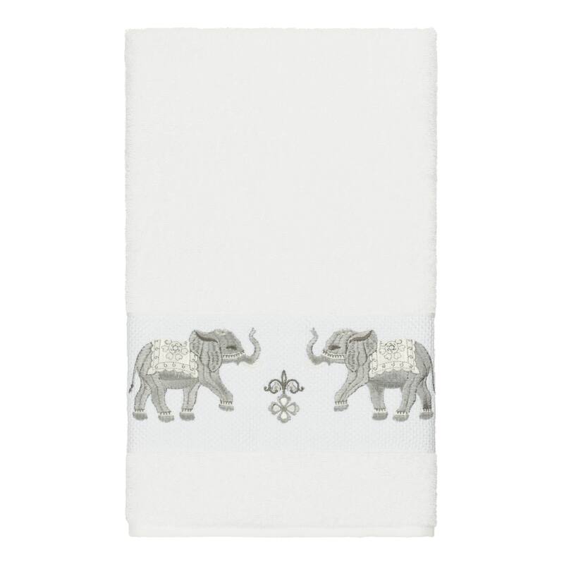 Authentic Hotel and Spa Turkish Cotton Elephants Embroidered White 4-piece Towel Set