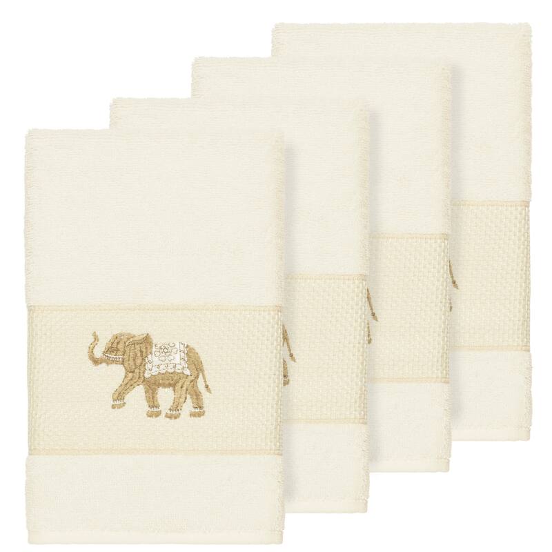 Authentic Hotel and Spa Turkish Cotton Elephants Embroidered Cream 4-piece Hand Towel Set