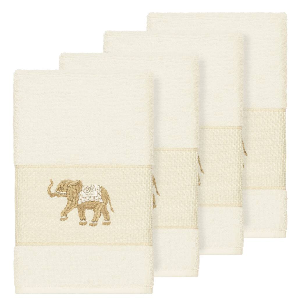 Authentic Hotel and Spa Turkish Cotton Elephants Embroidered Cream 4-piece Hand Towel Set
