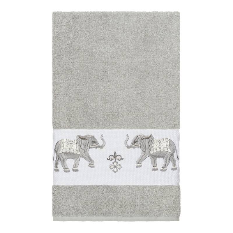 Authentic Hotel and Spa Turkish Cotton Elephants Embroidered Light Grey Bath Towel