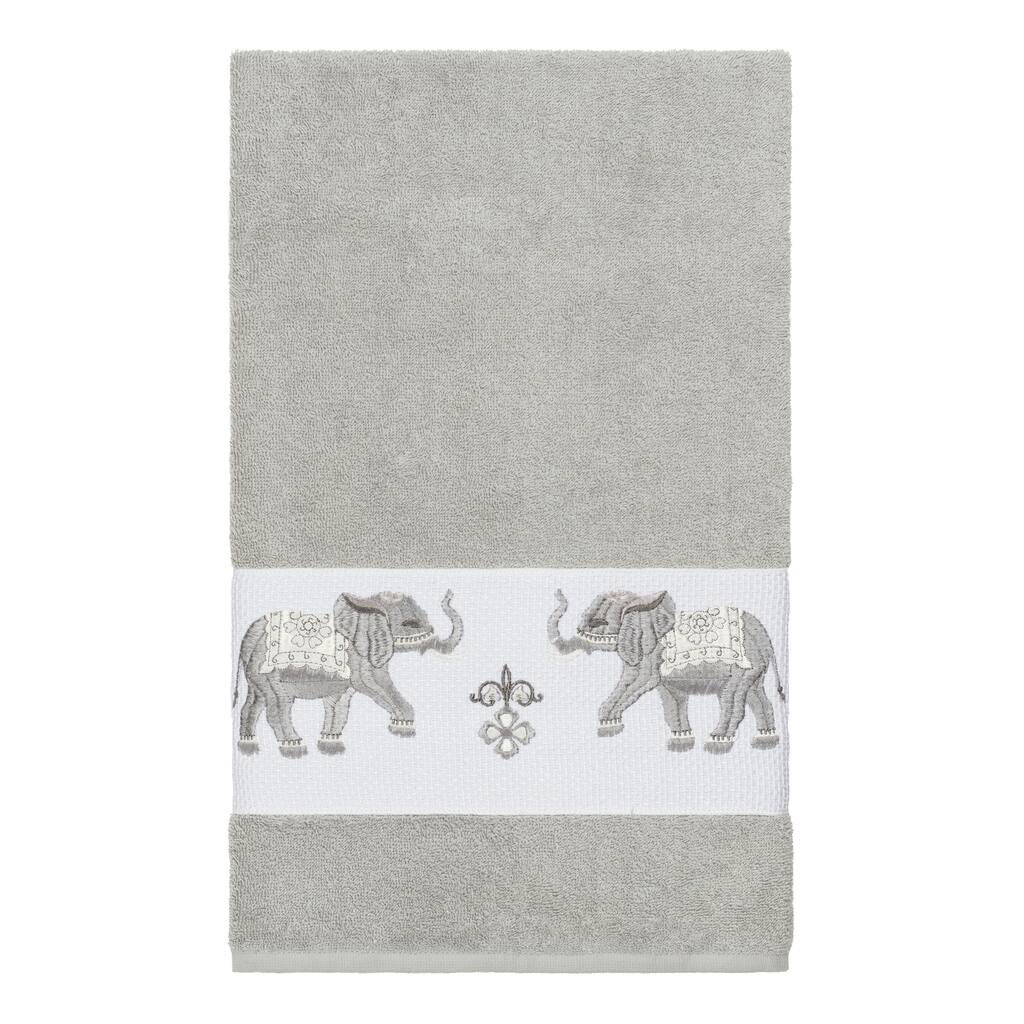 Authentic Hotel and Spa Turkish Cotton Elephants Embroidered Light Grey Bath Towel