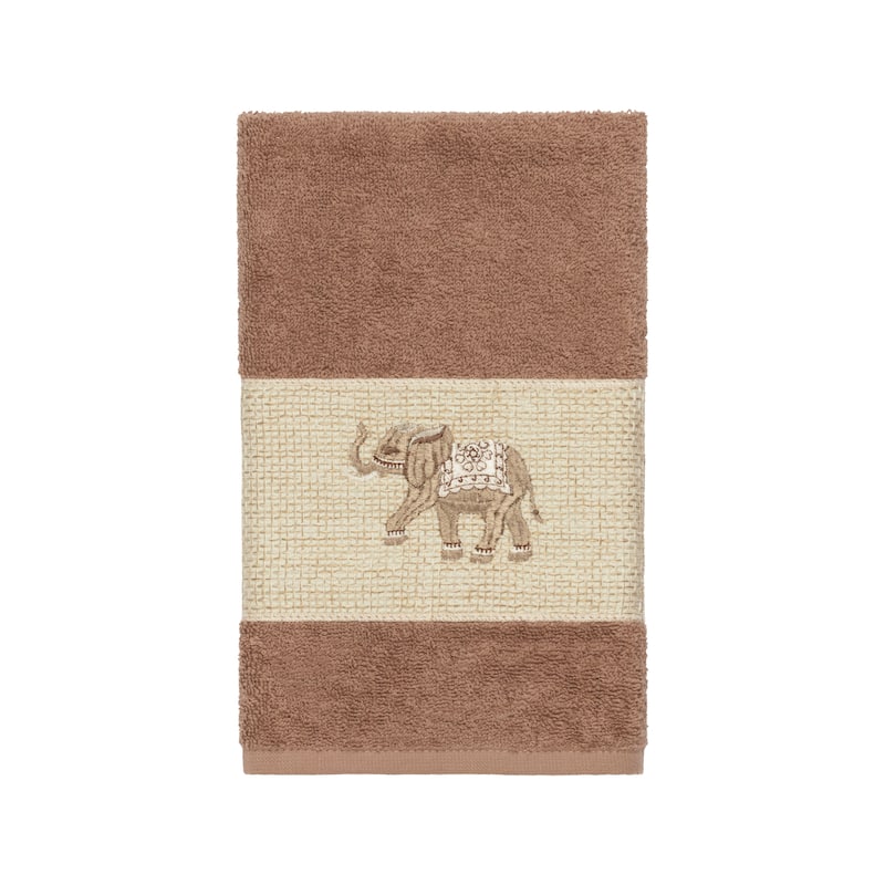 Authentic Hotel and Spa Turkish Cotton Elephants Embroidered Latte Brown 4-piece Towel Set