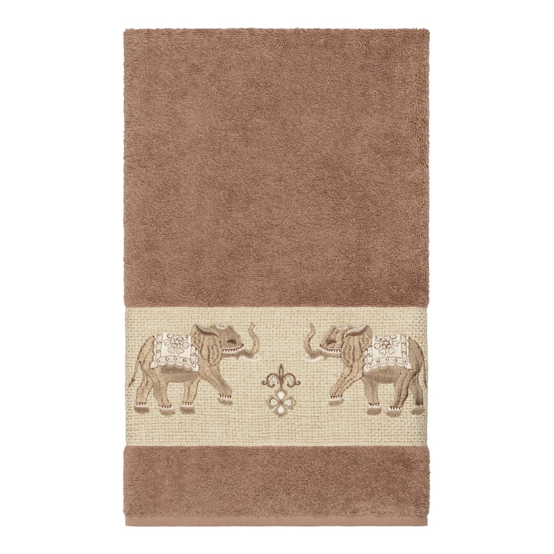 Authentic Hotel and Spa Turkish Cotton Elephants Embroidered Latte Brown 4-piece Towel Set