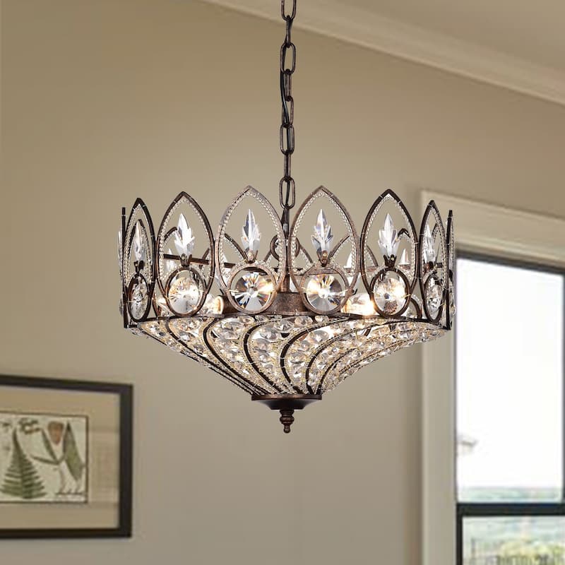 Fridrick Rustic Bronze 3-Light Pendant with Crystal Shade