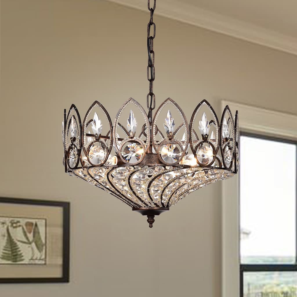 Fridrick Rustic Bronze 3-Light Pendant with Crystal Shade