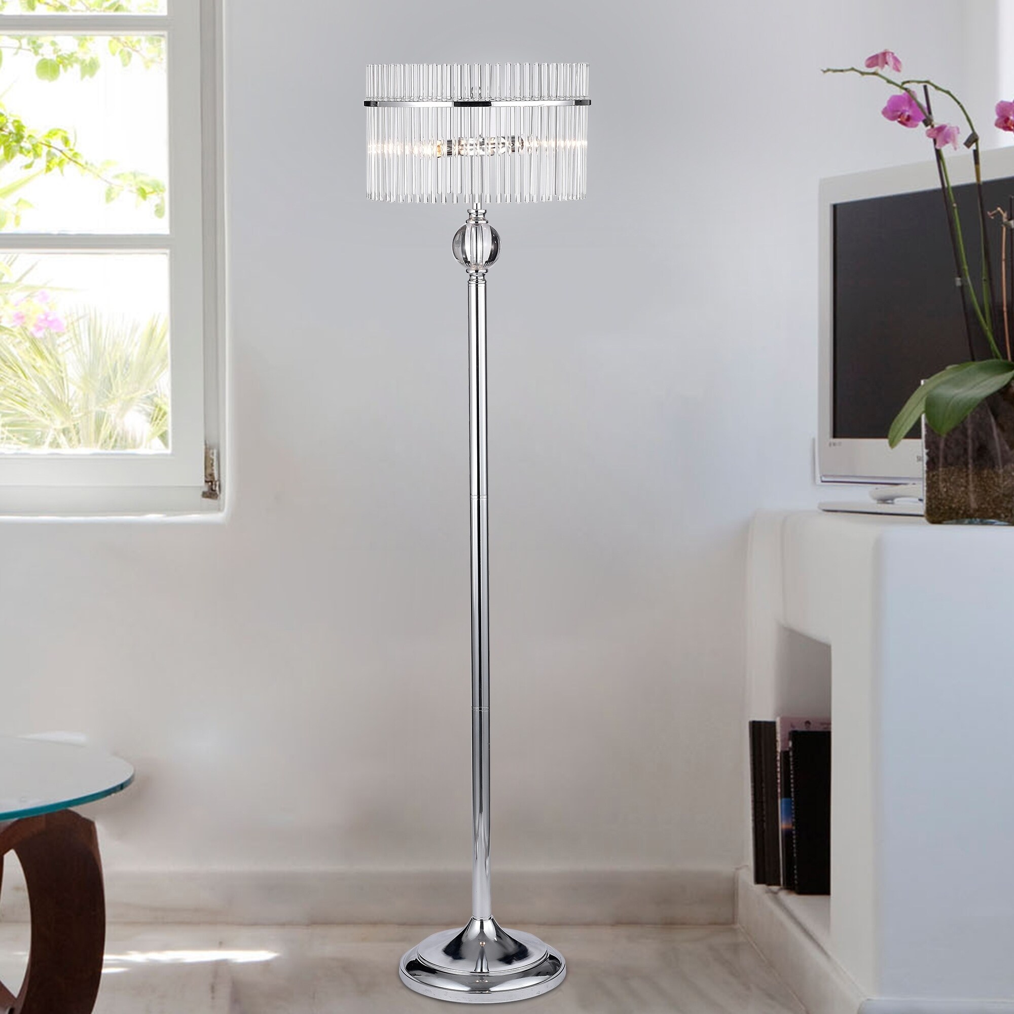 Oppositie Bestuurbaar Ervaren persoon Brunella Chrome 3-Light Floor Lamp with Crystal Clear Shade - On Sale -  Overstock - 21905164