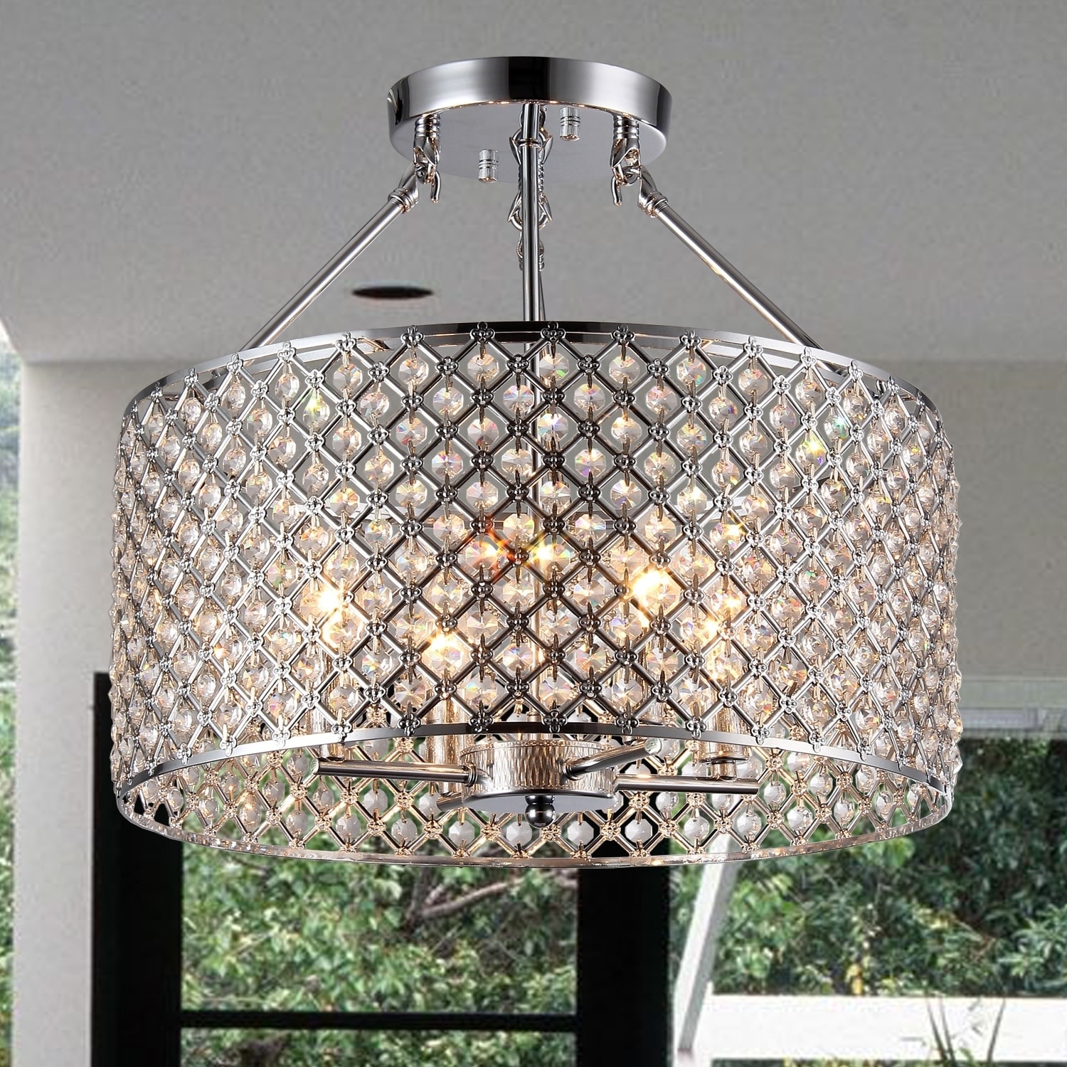 Warehouse of Tiffany Yasmin Chrome 1-Light Semi-Flushmount with Crystal Clear Shade