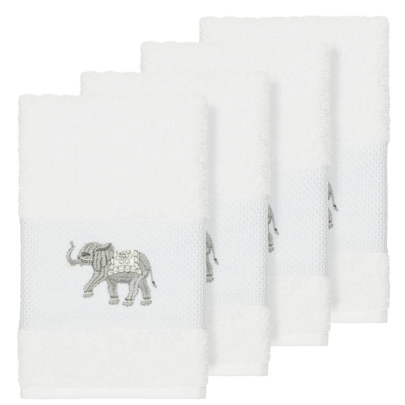 Authentic Hotel and Spa Turkish Cotton Elephants Embroidered White 4-piece Hand Towel Set